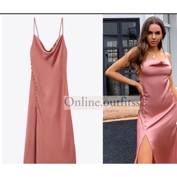 Zara Neutral Barbie Pink Lingerie Style Long Dress Medium BNWT - Picture 13 of 16